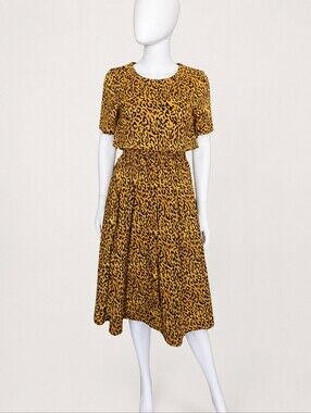 AUTUMN ADEIGBO | Lottie Leopard Print Short Sleeve Midi Dress Size 2